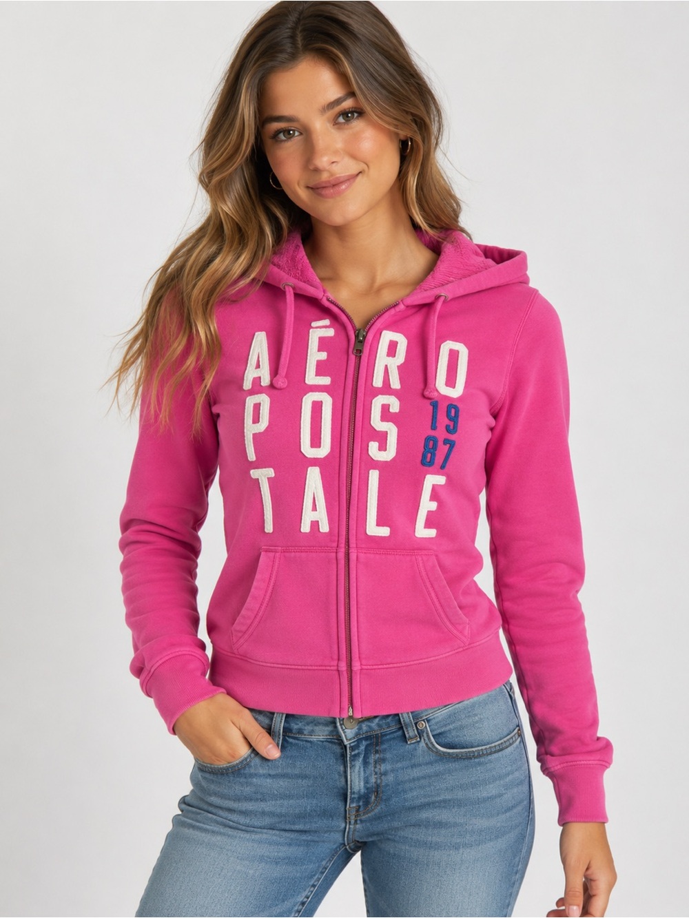 Aeropostale Bright Pink Full-Zip Hooded Sweatshirt